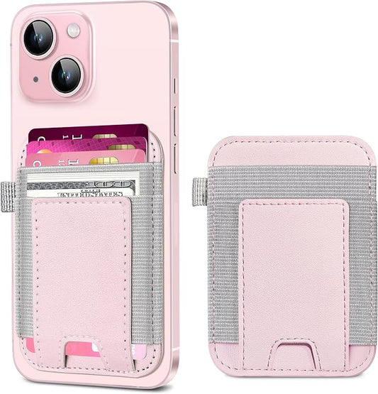 For Magsafe Wallet, Strongest Magnetic Wallet for iPhone 17/16/15/14/13/12 Series, for Magsafe Card Holder with 2 Card Slots, Magnetic Card Holder, RFID Blocking, Vegan Leather, Fit 7 Cards, Pink