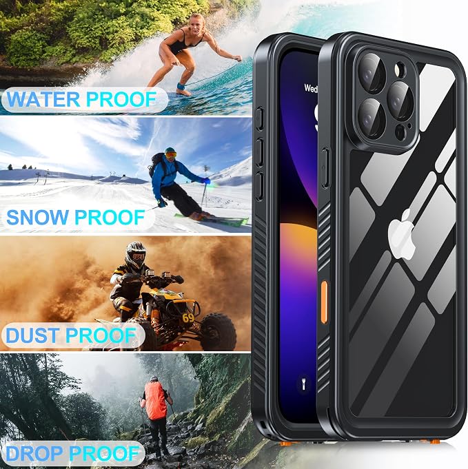 ANTSHARE for iPhone 16 Pro Max Case Waterproof, IP68 Underwater Built-in Lens & Screen Protector, [Full Body Shockproof] [Dustproof] [Snowproof] Protective iPhone 16 Pro Max Case 6.9'' - Black/Clear