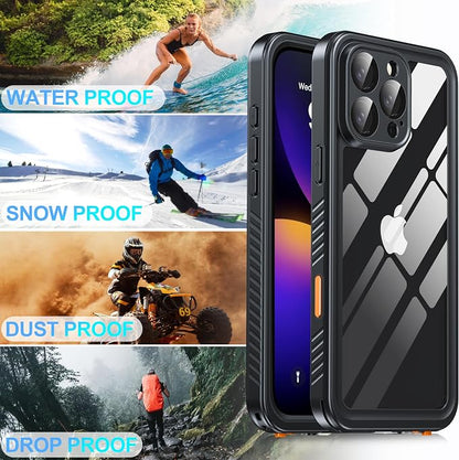 ANTSHARE for iPhone 16 Pro Max Case Waterproof, IP68 Underwater Built-in Lens & Screen Protector, [Full Body Shockproof] [Dustproof] [Snowproof] Protective iPhone 16 Pro Max Case 6.9'' - Black/Clear