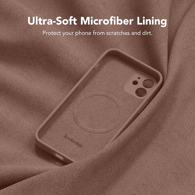 Magnetic for iPhone 12 Case, Compatible with MagSafe, [Full Camera Protection][Screen Protector] Silicone Shockproof Protective Phone Case for iPhone 12 6.1", Brown