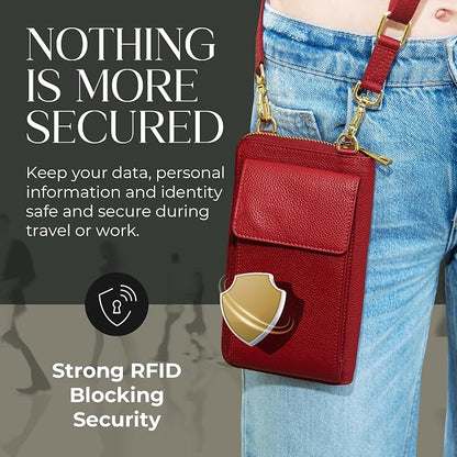 BULL GUARD Crossbody Leather Wallet Phone Purse, Anti Theft and RFID Blocking, Elegant Design for Travel