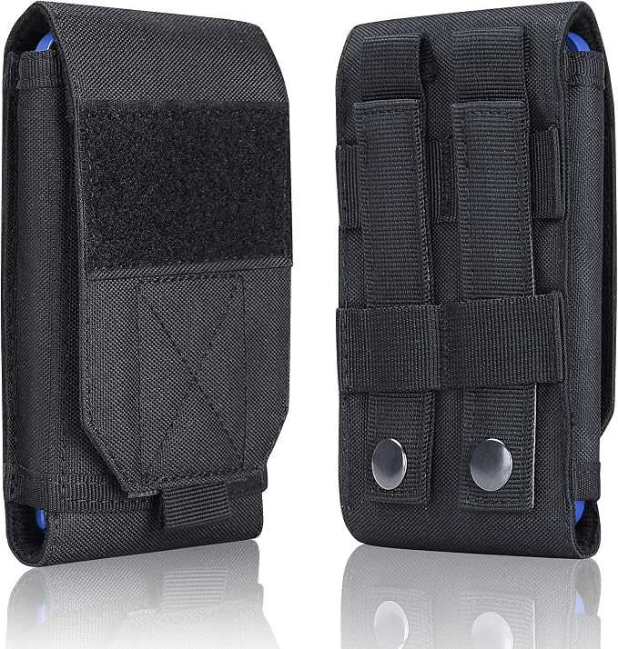 Black Tactical Molle CellPhone Pouch Case,Heavy Duty Waterproof Phone Holster Bag for iPhone 11 12 13 Pro Max For Samsung S22 S21 S20 FE Note 20 A13 A12 A02S Less 6.7" Phone with 4 Pack Patches