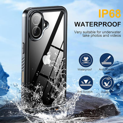 ANTSHARE for iPhone 17 Case, IP68 Waterproof Shockproof Case, [Built-in Screen Protector] - 12 FT Military Dropproof - Full Body Heavy Duty Rugged Phone Cover 6.3 inches - Black/Clear