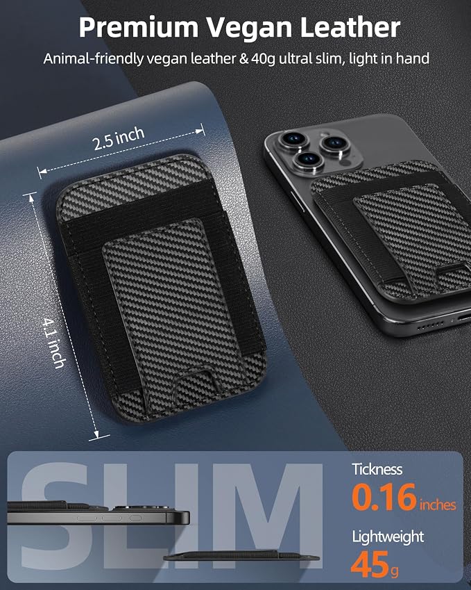 for Magsafe Wallet, Strongest Magnetic Wallet, for iPhone Walle t Magsafe with 2 Card Slots, Magnetic Card Holder for iPhone 17/16/15/14/13/12 Series, Vegan Leather, Fit 7 Cards, Black Carbon Fiber