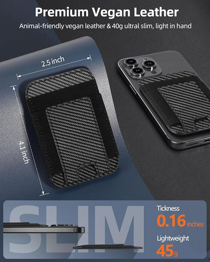 for Magsafe Wallet, Strongest Magnetic Wallet, for iPhone Walle t Magsafe with 2 Card Slots, Magnetic Card Holder for iPhone 17/16/15/14/13/12 Series, Vegan Leather, Fit 7 Cards, Black Carbon Fiber