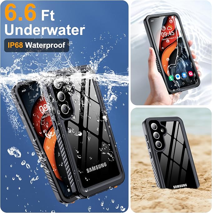 GOLDJU for Samsung Galaxy S25 Plus Case Waterproof,IP68 Waterproof Dustproof Case with Built-in Screen Protector, Full Body Protective Phone Cover for Galaxy S25 Plus 6.6 Inch, Black/Clear