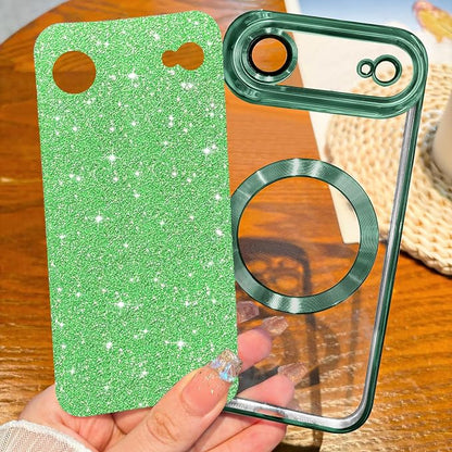 Hython for iPhone Air Case Glitter Clear Magnetic Phone Cases [Compatible with MagSafe] Full Camera Lens Protector Sparkle Luxury Plating Slim Shockproof Protective Cover Women, Green