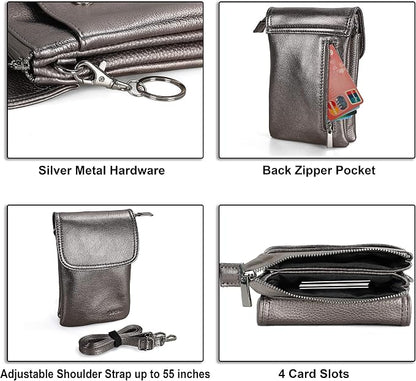 befen Genuine Leather Small Crossbody Bags for Women Cell Phone Bag Cross Body Purses,Silver Zipper
