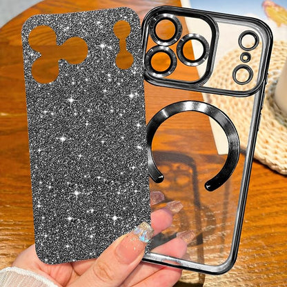 Hython for iPhone 17 Pro Case Glitter Clear Magnetic Phone Cases [Compatible with MagSafe] Full Camera Lens Protector Sparkle Luxury Plating Slim Shockproof Protective Cover Women, Black
