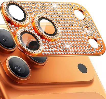 WSKEN for iPhone 17 Pro Max Camera Lens Protector Diamond Bling - [Not Easy to Fall][Strong Adsorption] Glitter Metal Aluminum Alloy Rear Camera Screen Cover Accessories, Cosmic Orange