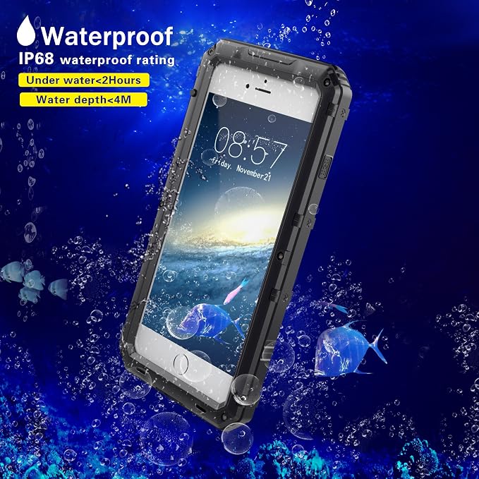 Mitywah Waterproof Case Compatible with iPhone 7 / iPhone 8 Heavy Duty Durable Metal Full Body Protective Case Built-in Screen Protection Shockproof Dustproof Rugged Military Grade Defender, Black
