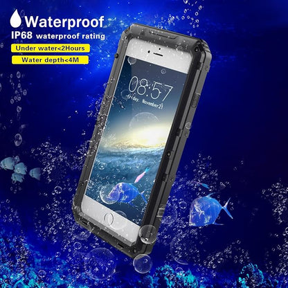 Mitywah Waterproof Case Compatible with iPhone 7 / iPhone 8 Heavy Duty Durable Metal Full Body Protective Case Built-in Screen Protection Shockproof Dustproof Rugged Military Grade Defender, Black