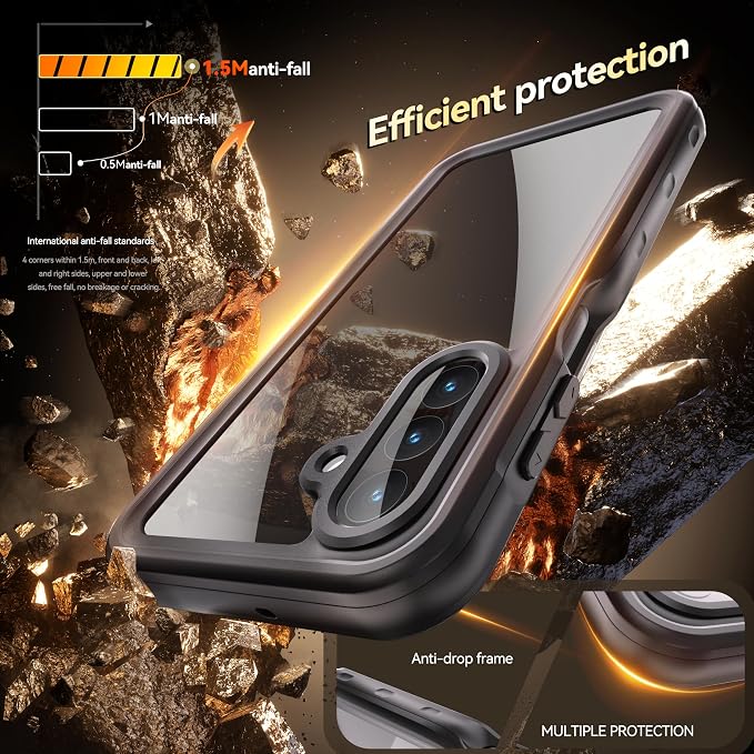 Omio for Galaxy A26 5G Waterproof Case, Full Body IP68 Underwater Clear Protective Case Built-in Screen Protector Heavy Duty Shockproof Case for Men Women, Black