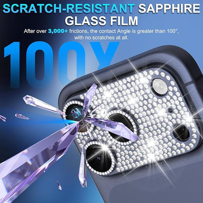 Suoman for iPhone 17 Pro Camera Lens Protector, [All-in-one Diamond] [Strong-Adhesion] Metal Frame Tempered Glass Camera Lens Cover -Blue