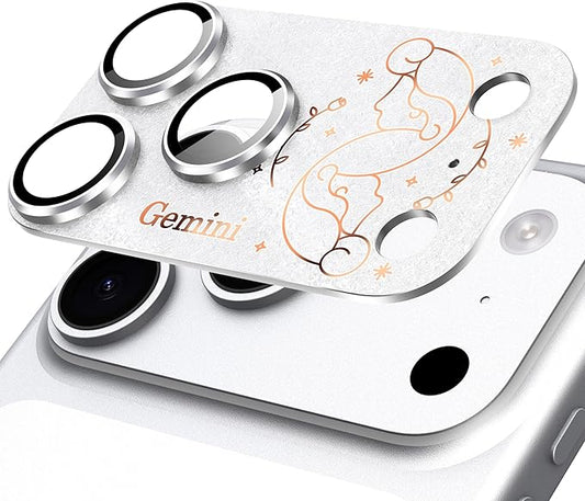 Compatible for iPhone 17 Pro Camera Lens Protector, Gemini Pattern, Drop Protection, Anti Scratch Full-Coverage, AR 360-Degree Protection, Camera Transmfttance HD, Easy Installation, Silver