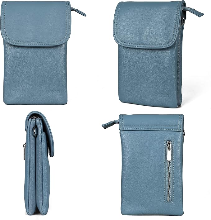 befen Genuine Leather Small Crossbody Bags for Women Cell Phone Bag Cross Body Purses,Silver Zipper