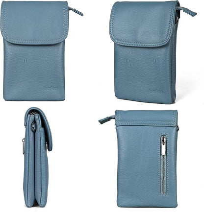 befen Genuine Leather Small Crossbody Bags for Women Cell Phone Bag Cross Body Purses,Silver Zipper