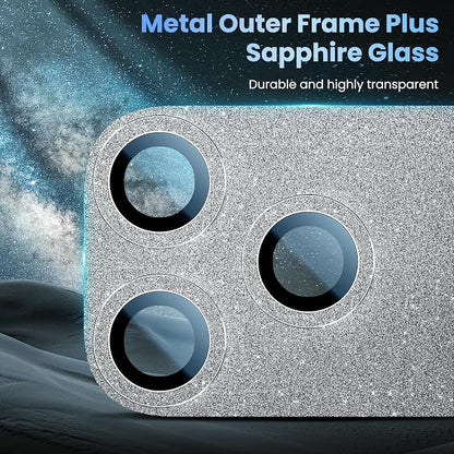 Uyiton for iPhone 17-Pro Camera-Lens Protector: Bling [Not Easy to Break][Strong Adsorption][Case-Friendly] Metal Tempered Glass Rear Camera Screen Cover - Glitter Silver