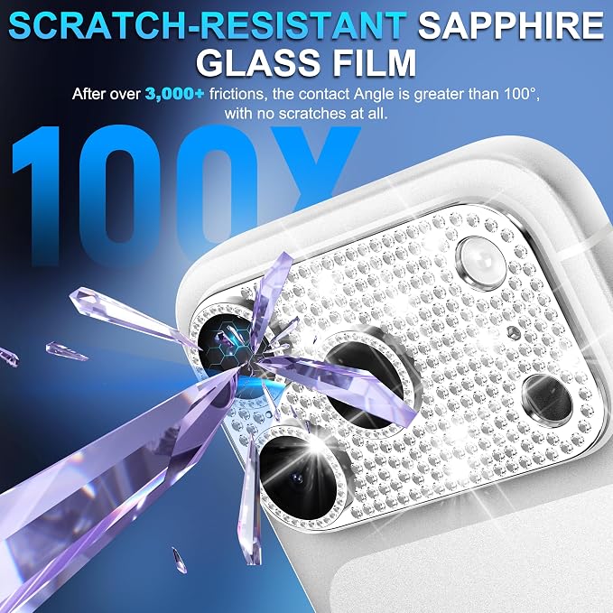 Suoman for iPhone 17 Pro Max Camera Lens Protector, [All-in-one Diamond] [Strong-Adhesion] Metal Frame Tempered Glass Camera Lens Cover -Silver