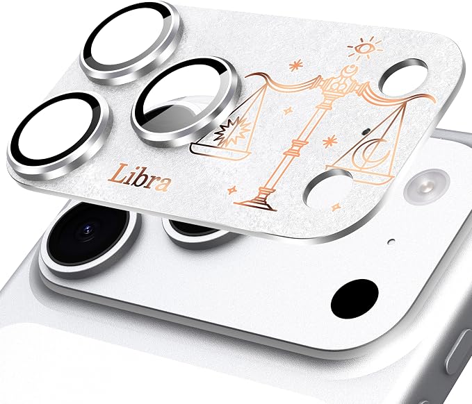 Compatible for iPhone 17 Pro Camera Lens Protector, Libra Pattern, Drop Protection, Anti Scratch Full-Coverage, AR 360-Degree Protection, Camera Transmfttance HD, Easy Installation, Silver