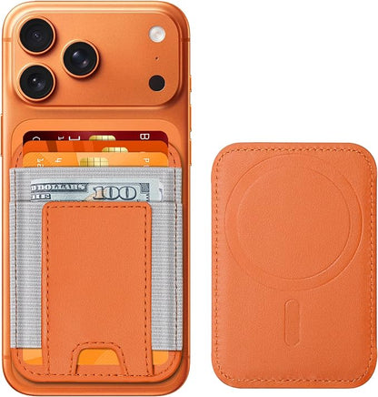 ExtreLife Upgraded for Magsafe Wallet, Stronger Magnetic Wallet for iPhone 17/16/15/14/13/12 Series, for iPhone Magsafe Wallets, Vegan Leather, Fit 7 Cards, Orange+Gray
