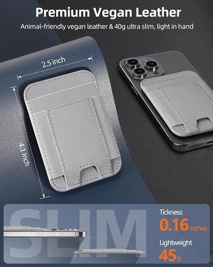 Upgraded for Magsafe Wallet, Strongest Magnetic Wallet, for iPhone Magsafe Walle t with 2 Card Slots, Magnetic Card Holder for iPhone 17/16/15/14/13/12 Series, Vegan Leather, Fit 7 Cards, Light Gray