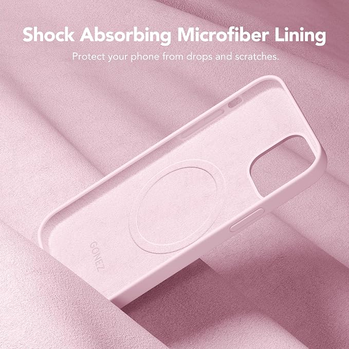 GONEZ Magnetic for iPhone 12 Case / 12 Pro Case, Compatible with MagSafe, [Screen Protector + Camera Lens Protector], Silicone Shockproof Anti-Scratch Protective Phone Case 6.1 inch, Chalk Pink