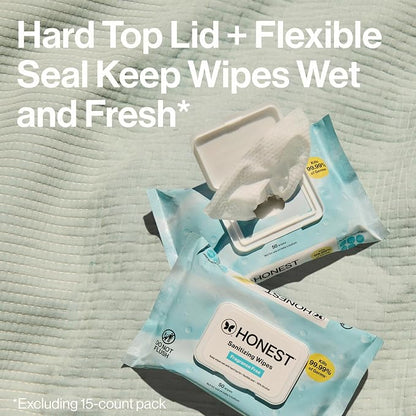 The Honest Company Fragrance-Free Sanitizing Alcohol Wipes, Antibacterial, Safe for Hands Kills 99% of Germs, Made With Aloe, 100 Count, (2 Packs 50)