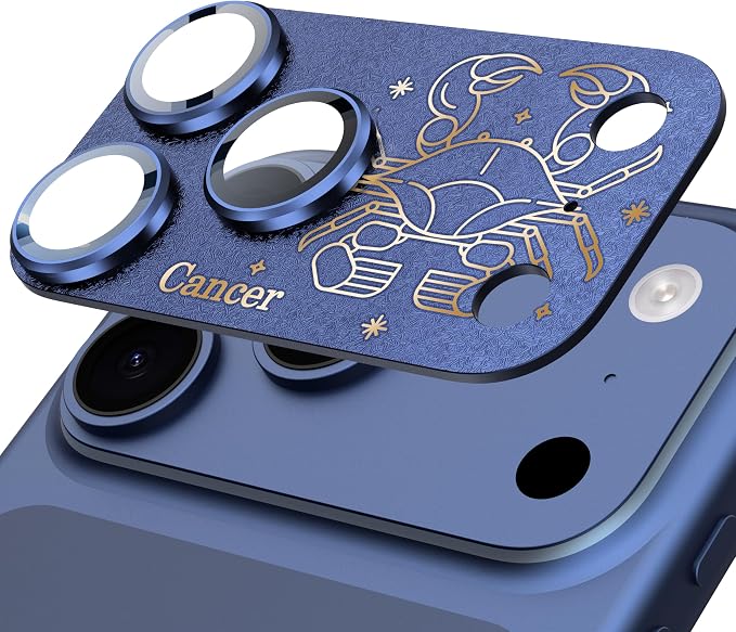 Compatible for iPhone 17 Pro Max Camera Lens Protector, Cancer Pattern, Drop Protection, Anti Scratch Full-Coverage, AR 360-Degree Protection, Camera Transmfttance HD, Easy Installation, Dark Blue