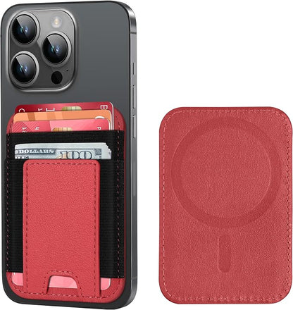 Upgraded for Magsafe Wallet, Strongest Magnetic Wallet for iPhone 17/16/15/14/13/12 Series, Magnetic Card Holder with 2 Card Slots, RFID Blocking, Vegan Leather, Fit 7 Cards, Red