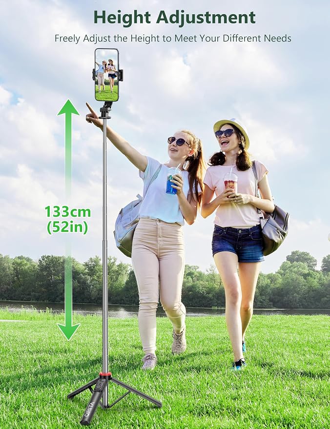 52" Selfie Stick Tripod with Remote, 3 in 1 Portable Selfie Stick & Phone Tripod Stand with Phone Holder, Cell Phone Tripod for Group Selfies/Live Streaming/Video Recording, for iPhone/Android