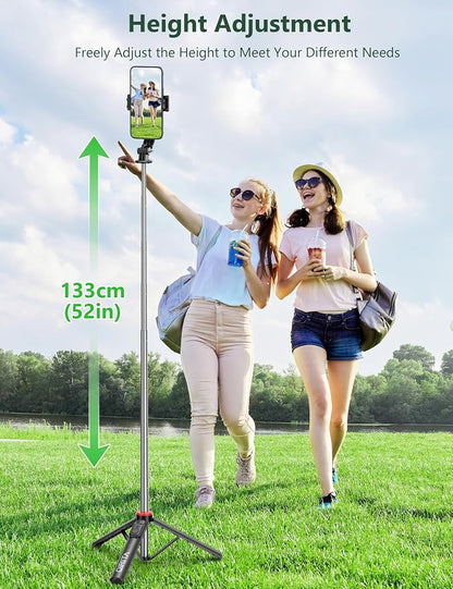 52" Selfie Stick Tripod with Remote, 3 in 1 Portable Selfie Stick & Phone Tripod Stand with Phone Holder, Cell Phone Tripod for Group Selfies/Live Streaming/Video Recording, for iPhone/Android