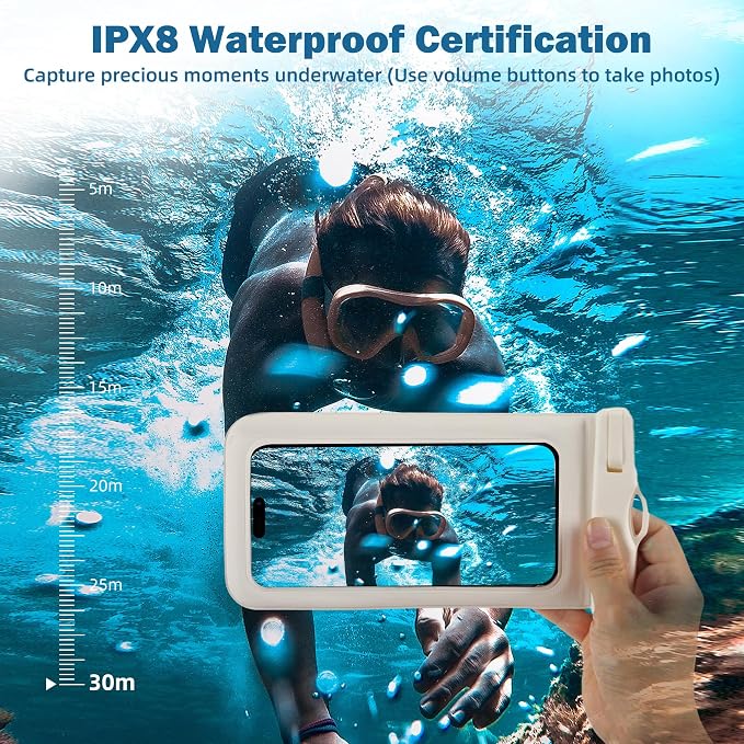 Waterproof Phone Pouch Floating, 2 Pack-Up Waterproof Phone Case for Iphone 13 14 15 16 Pro Max, IPX8 Cellphone Underwater Dry Bags Vacation Beach Pool Kayak Cruise Travel Essentials (White+White)