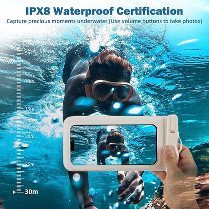 Waterproof Phone Pouch Floating, 2 Pack-Up Waterproof Phone Case for Iphone 13 14 15 16 Pro Max, IPX8 Cellphone Underwater Dry Bags Vacation Beach Pool Kayak Cruise Travel Essentials (White+White)