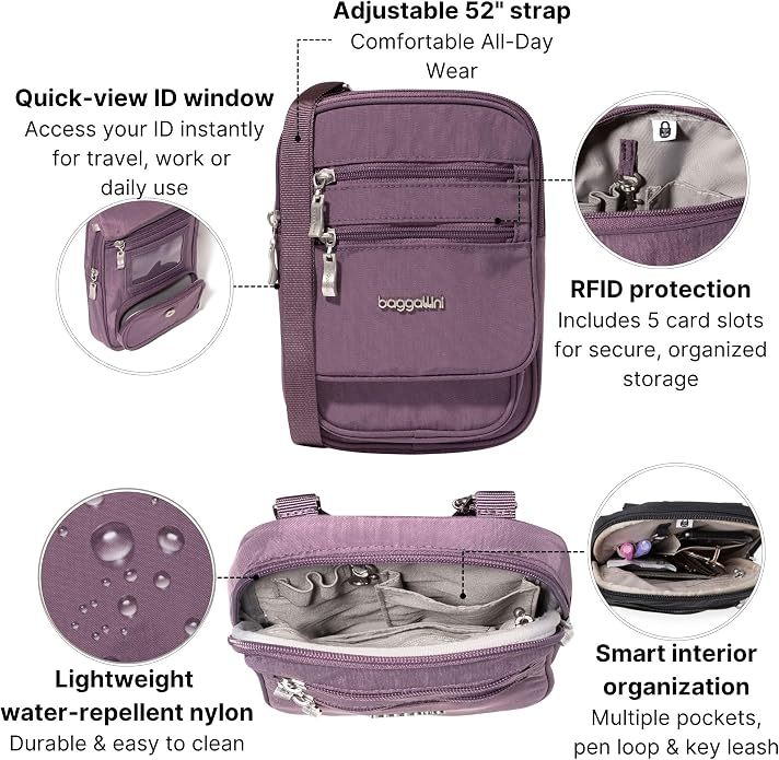 Baggallini Journey Crossbody Bags for Women 9x6 Small Lightweight Travel Handbag W/RFID