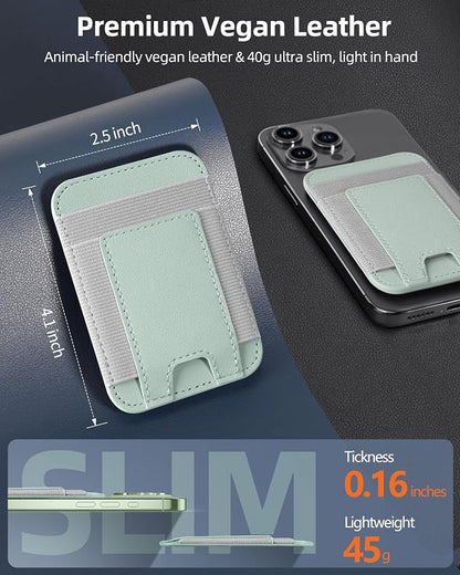 Upgraded for Magsafe Wallet, Strongest Magnetic Wallet, for iPhone Magsafe Walle t with 2 Card Slots, Magnetic Card Holder for iPhone 17/16/15/14/13/12 Series, Vegan Leather, Fit 7 Cards, Light Green