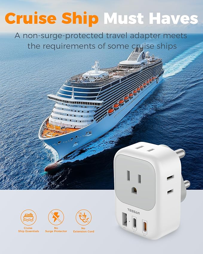 TESSAN South Africa Plug Adapters, Type M Adapter for South Africa with 4 Outlets 3 USB (2 USB-C), Travel Power Adaptor for US to Namibia Botswana Nepal Mozambique Sri Lanka Eswatini Lesotho, 2 Pack