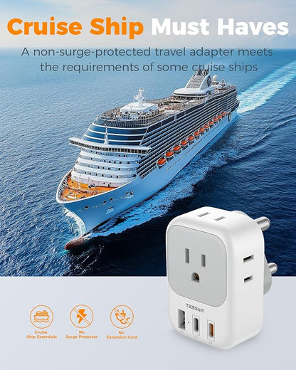 TESSAN South Africa Plug Adapters, Type M Adapter for South Africa with 4 Outlets 3 USB (2 USB-C), Travel Power Adaptor for US to Namibia Botswana Nepal Mozambique Sri Lanka Eswatini Lesotho, 2 Pack