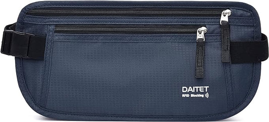 RFID Blocking Money Belt for Men Women, Slim Fanny Pack For Travel，Running,Conceal Waist Wallet For Passport Holder,Phone,Cash(Dark Blue)
