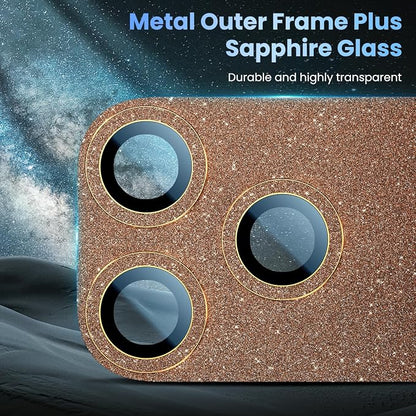 Uyiton for iPhone 17-Pro Camera-Lens Protector: Bling [Not Easy to Break][Strong Adsorption][Case-Friendly] Metal Tempered Glass Rear Camera Screen Cover - Glitter Orange