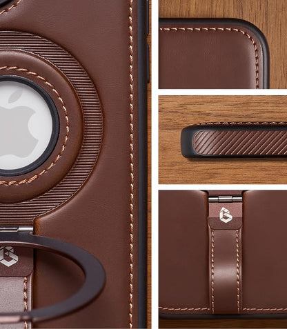 for iPhone 16 Pro Max Leather Case with Stand, Anti-Slip Grip Ring, Fits for MagSafe (Cocoa, iPhone 16 Pro Max)