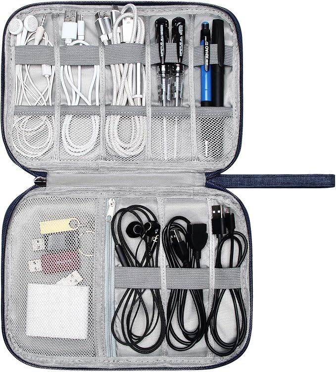SELLYFELLY Travel Electronics Organizer Portable Cable Organizer Bag for Storage Electronic Accessories Case for Cord,Phone,Charger,Flash Drive (Navy Blue)