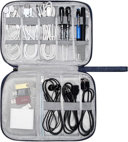 SELLYFELLY Travel Electronics Organizer Portable Cable Organizer Bag for Storage Electronic Accessories Case for Cord,Phone,Charger,Flash Drive (Navy Blue)