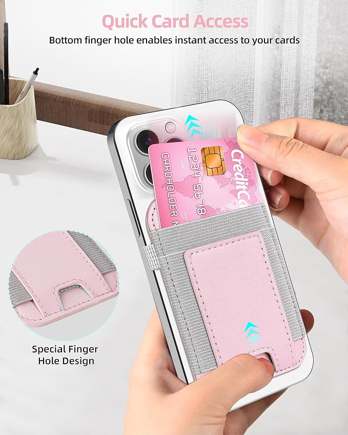 For Magsafe Wallet, Strongest Magnetic Wallet for iPhone 17/16/15/14/13/12 Series, for Magsafe Card Holder with 2 Card Slots, Magnetic Card Holder, RFID Blocking, Vegan Leather, Fit 7 Cards, Pink