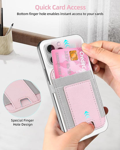 For Magsafe Wallet, Strongest Magnetic Wallet for iPhone 17/16/15/14/13/12 Series, for Magsafe Card Holder with 2 Card Slots, Magnetic Card Holder, RFID Blocking, Vegan Leather, Fit 7 Cards, Pink