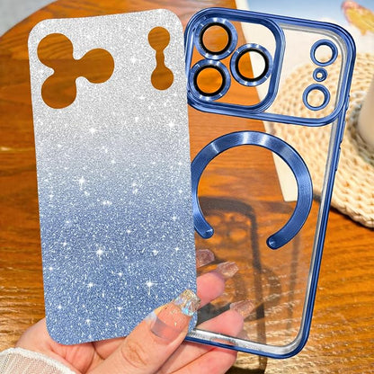 Hython for iPhone 17 Pro Max Case Glitter Clear Magnetic Phone Cases [Compatible with MagSafe] Full Camera Lens Protector Sparkle Luxury Plating Slim Shockproof Protective Cover, Gradient Deep Blue