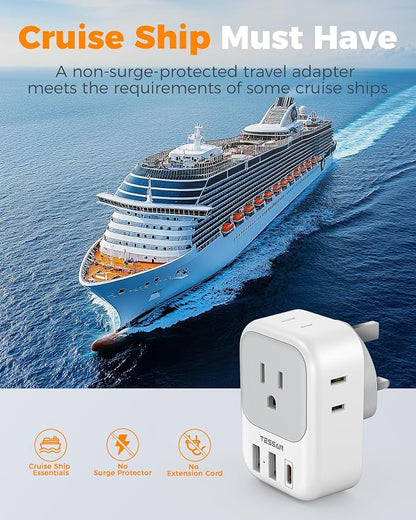 Type G Adapter for Travel 3 Pack, TESSAN US to UK Plug Adapter with 4 Outlets 3 USB Ports (1 USB C 20W), Ireland Power Adaptor for USA to England London Scotland Dubai Singapore Hong Kong British UAE