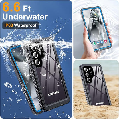 GOLDJU for Samsung Galaxy S25 Ultra Case Waterproof,IP68 Waterproof Dustproof Case with Built-in Screen Protector, Full Body Protective Phone Cover for Galaxy S25 Ultra 6.9 Inch, Blue/Clear