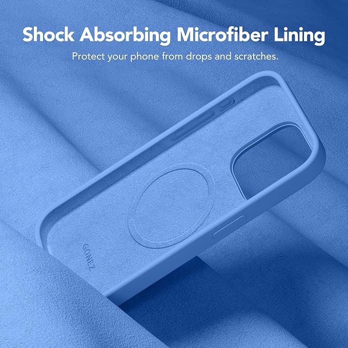 GONEZ for iPhone 15 Pro Max Case Silicone, Compatible with Magsafe, Camera Protector + Screen Protector, Soft Anti-Scratch Microfiber Lining, Liquid Silicone Shockproof Phone Cover, Sky Blue