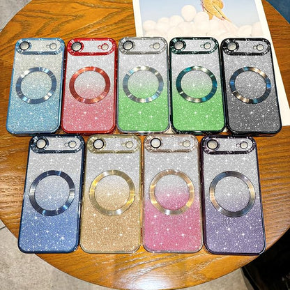 Hython for iPhone Air Case Glitter Clear Magnetic Phone Cases [Compatible with MagSafe] Full Camera Lens Protector Sparkle Luxury Plating Slim Shockproof Protective Cover Women, Gradient Pink